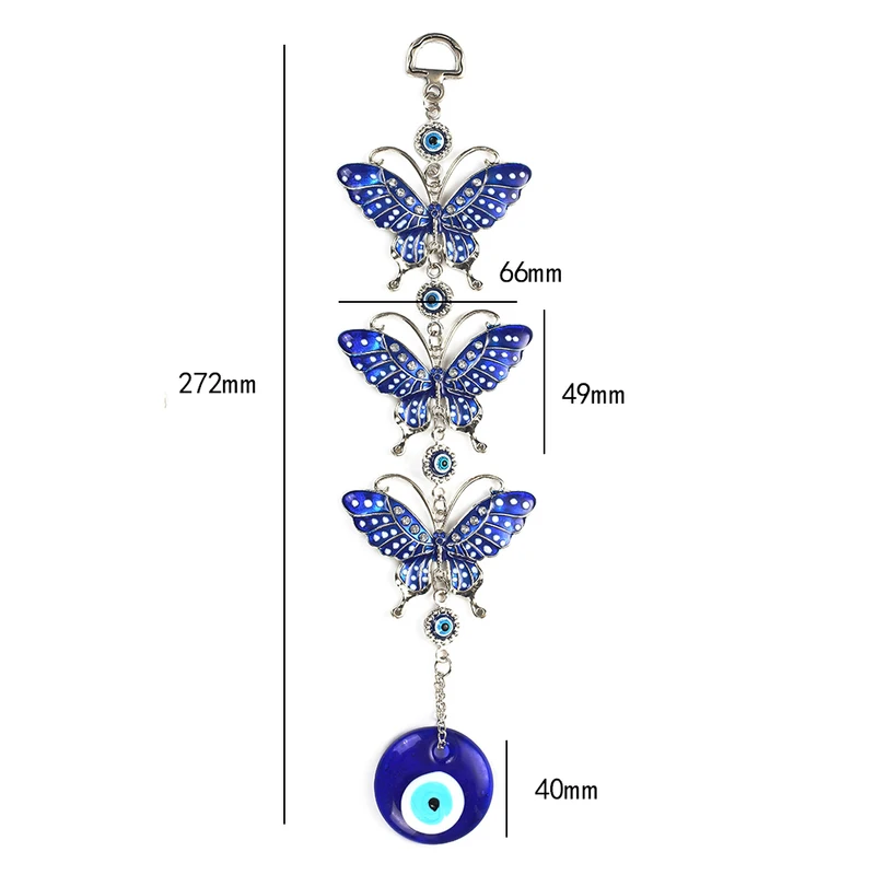 Wish Card Three Blue Butterfly Turkish Lucky Eyes Pandant Long Keychain Couples Valentines Day Gift Jewelry Key Chain EY5045 | Украшения и