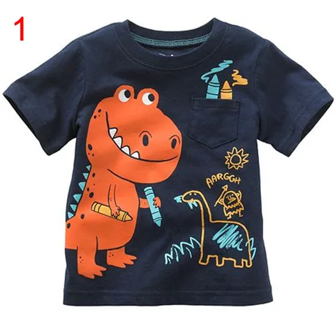 Хлопковая футболка для мальчиков, мультяшный динозавр, пожарная машина, крокодил, черепаха, улитка, полосатая, Детская футболка, пальто для детей