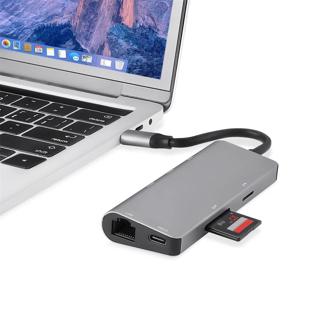 USB C 8 in1 USB-C для Тип-C мульти 3 0 HDMI RJ45 Ethernet/Micro SD TF OTG кардридер Тип usb-C флэш накопитель
