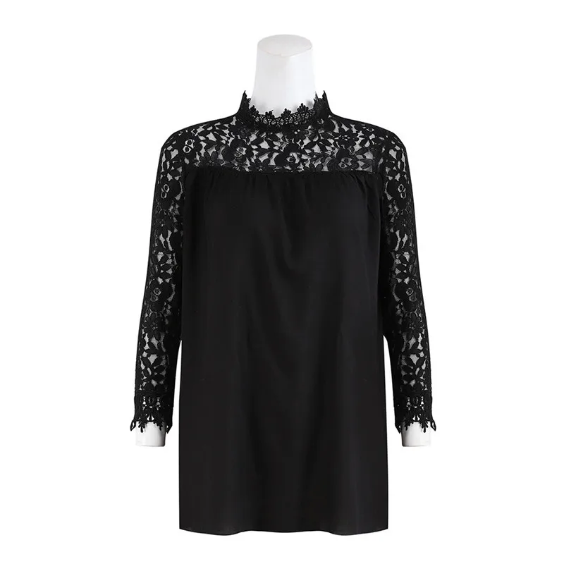 

Fashion Women Long Sleeve Blouse Turtleneck Lace Cotton Solid blusas female Casual Shirt Spring Summer Loose Camisas Mujer WS&&E
