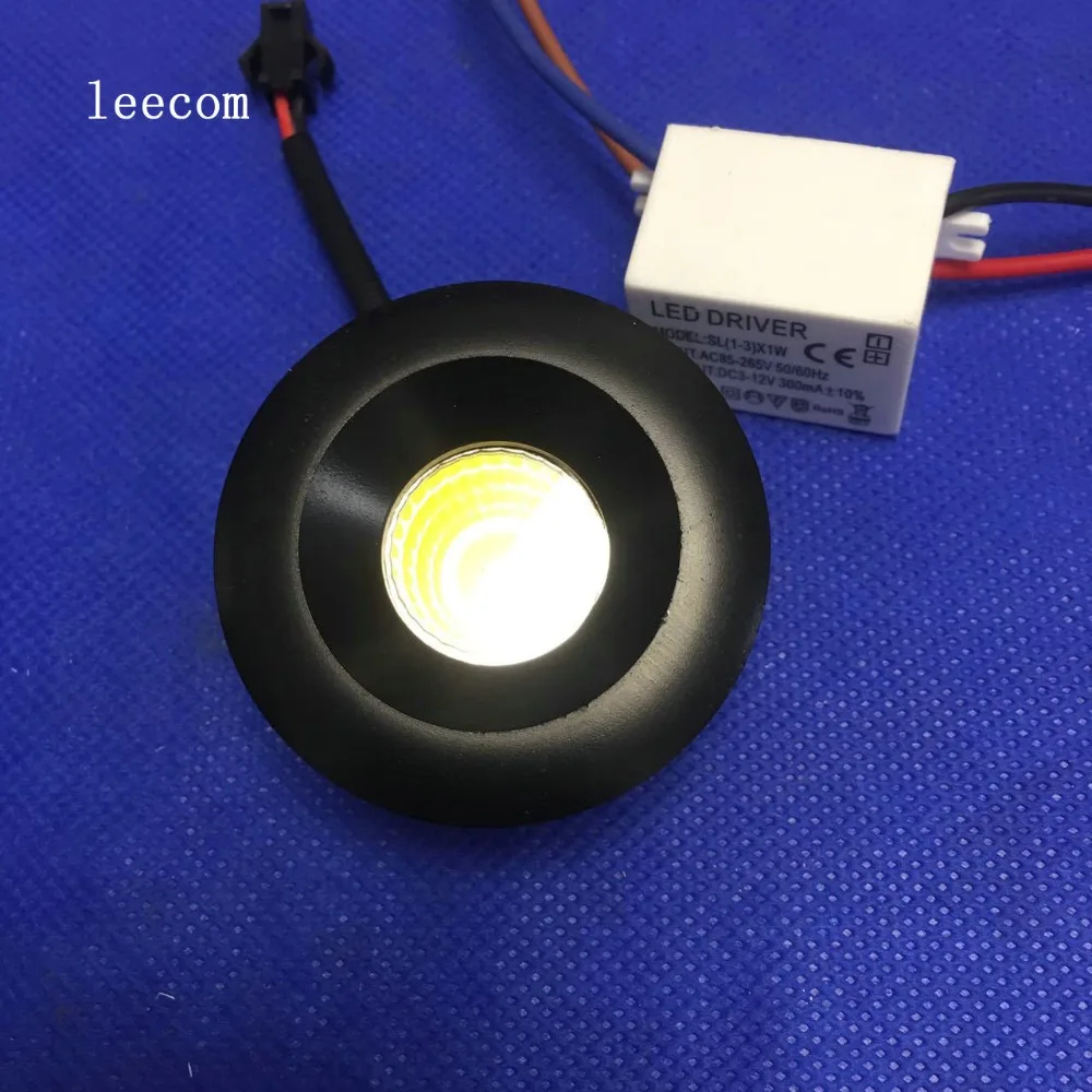 1 шт./лот черные светодиодные cabinet light 3 Вт cob светильники 48 мм Диаметр AC85 265V мини под