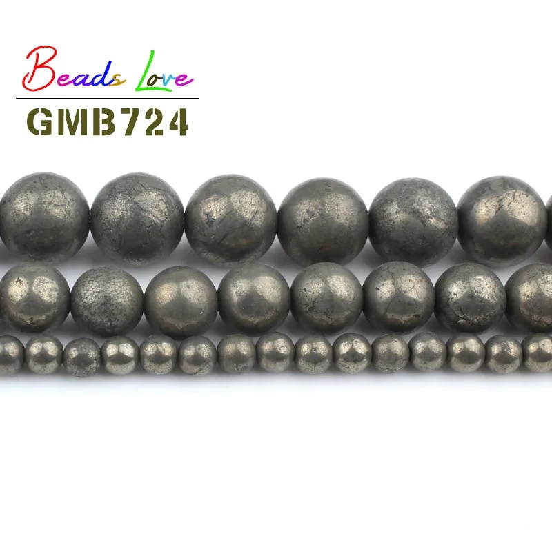 Natural Stone Iron Pyrite Round Loose Beads 15&quot Strand 4 6 8 10 12MM Pick Size For Jewelry Making Handmade Diy Bracelet Necklace |