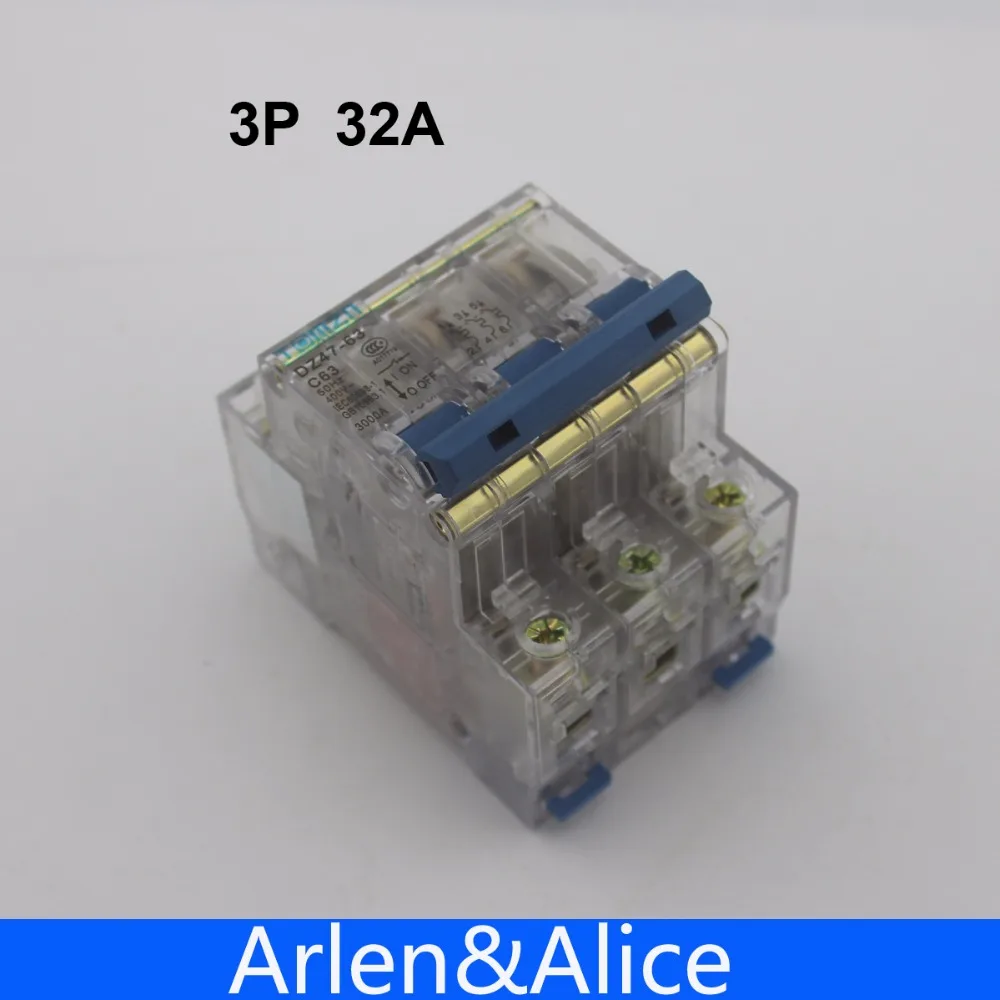 3P 32A 230/400V ~ 50/60HZ прозрачный чехол Мини автоматический выключатель MCB