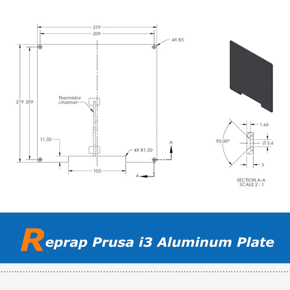 

1pc Reprap Prusa i3 3D Printer Parts Aluminum Alloy Heatbed Plate, 219*219mm Build Plate For Hotbed