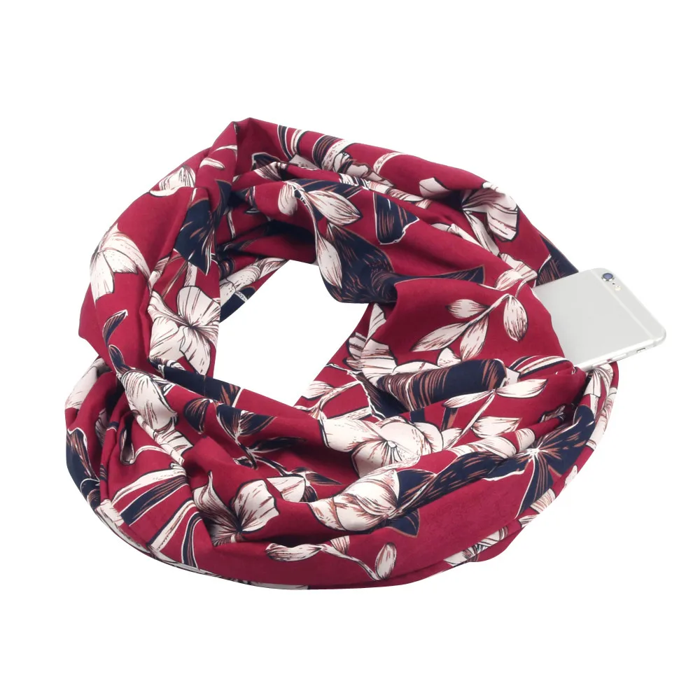 Женский зимний шарф Infinity с принтом на застежке-молнии карманом #4O24 | Аксессуары