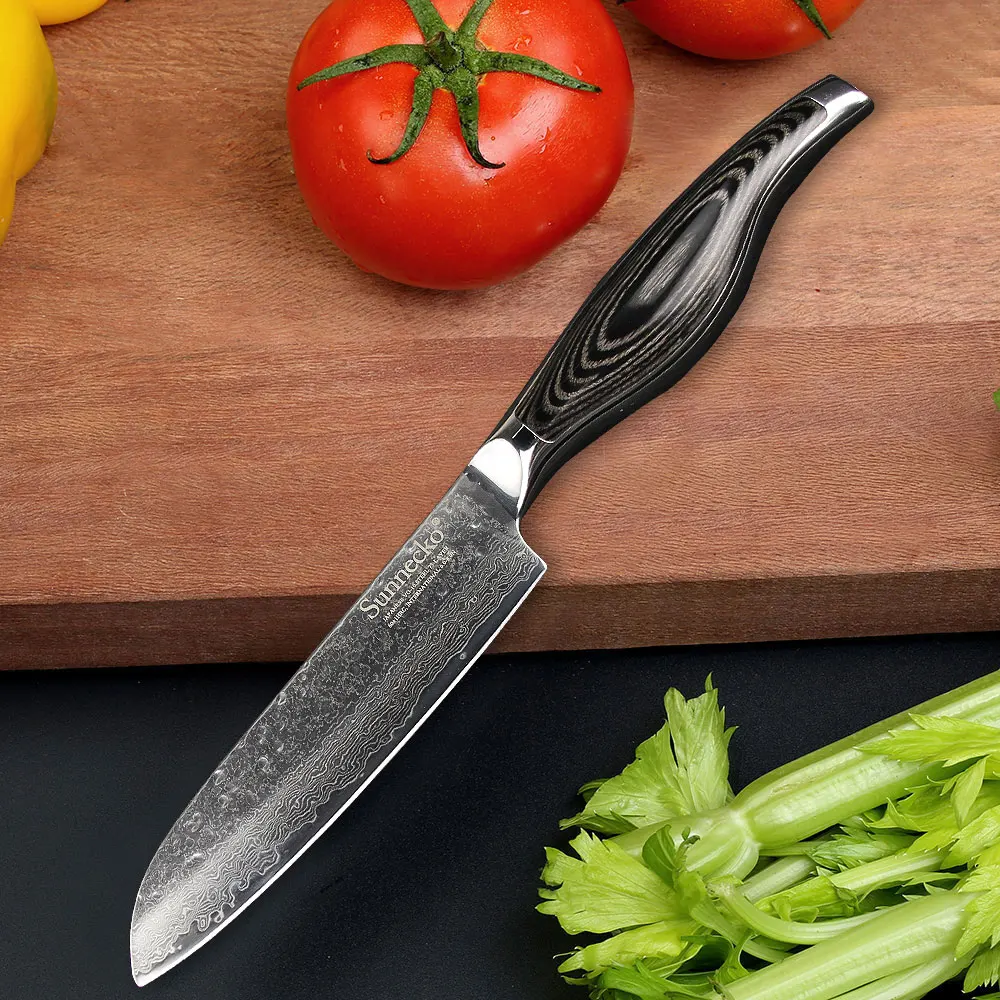 SUNNECKO Премиум 7 дюймов/5 дюймов нож Santoku Дамасская сталь острое лезвие кухонные