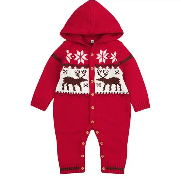 red Christmas Newborn Baby Boy Clothes Fashion Long Sleeve Print Knitted Baby Rompers Baby Girl Clothes Kids Jumpsuit - Цвет: red