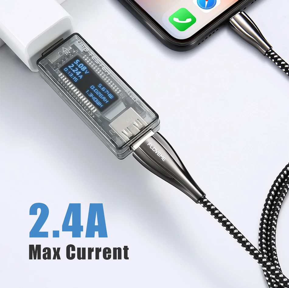 FLOVEME USB кабель для Apple iPhone Быстрая зарядка кабель зарядного устройства для iPad iPhone XS XR 7 Plus цинковый сплав освещение кабель для передачи данных Шнур