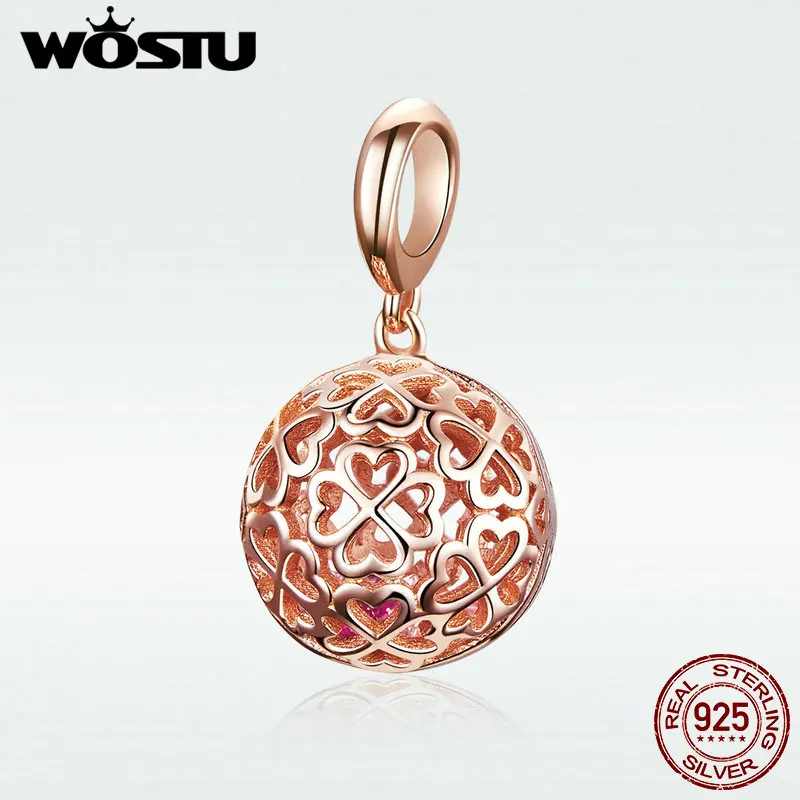 WOSTU 100% Стерлинговое Серебро 925 пробы Полые Подвески из розового золота Круглые