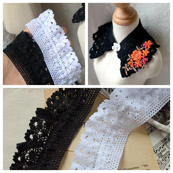 5 м/лот Высокое качество Черный Белый стрейч кружева 4 см широкий хлопок кружевной