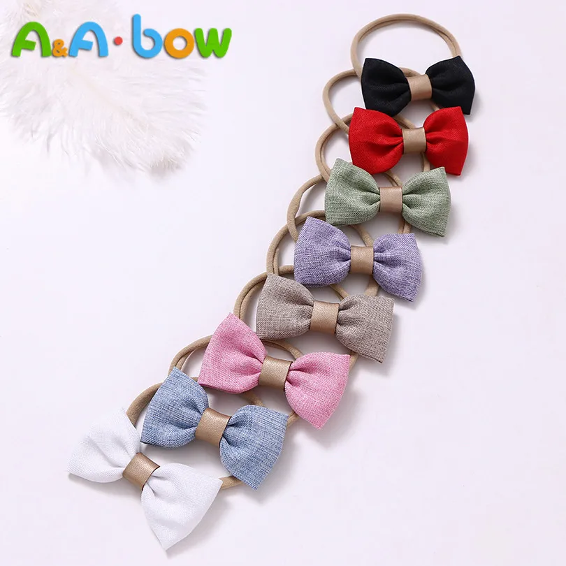 Diadema de lazo de nailon con lazo de algod&oacute;n y lino para ni&ntilde;as, accesorios para el cabello, hecho a mano turbante, 1 unidad-0