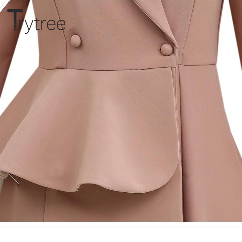 Trytree/Новинка осени Женская Длинная ветровка однотонная офисная с оборками на