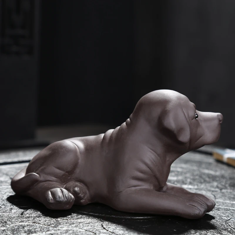 Китайская ручная работа Lucky Tea Pet Lovely Labrador Dog фигурка Исин фиолетовая глина