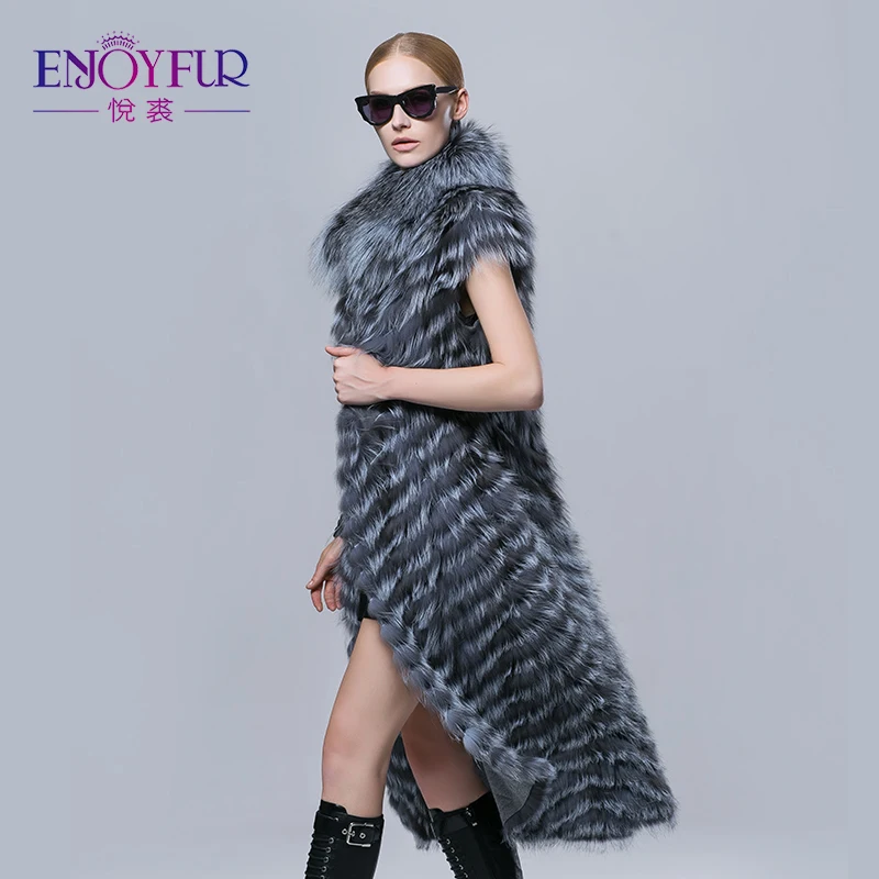 ENJOYFUR Осень зима меховой жилет настоящее silver fox для леди верхняя одежда из