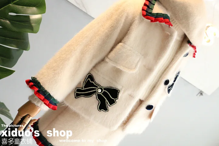 2018 winter new children's clothing for girls ladies blank wind ribbon bow short coat design skirt suit | Детская одежда и