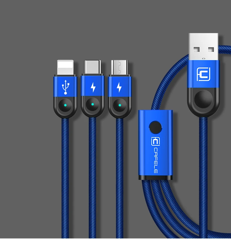 Cafele светодиодный светильник 3 в 1 usb кабель для зарядки Micro usb type C кабель для iPhone XR huawei Xiaomi samsung 130 см Синхронизация данных USB провод
