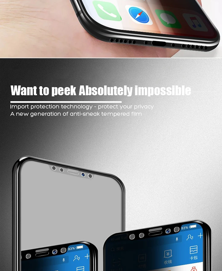 Антишпионское закаленное стекло для iPhone 6, 6 S, 7, 8 Plus, X, Защитная пленка для экрана, Защитное стекло для iPhone XS MAX, XR, конфиденциальность