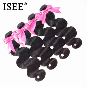 Наращивание волос ISEE, 4 пряди волнистых волос, перуанские пучки человеческих волос 100% Реми, бесплатная доставка, наращивание волос естественного цвета