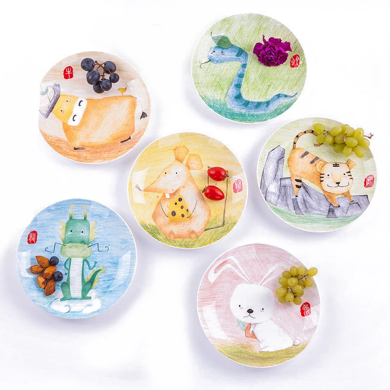Детские керамические тарелки с изображением мультяшного китайского зодиака