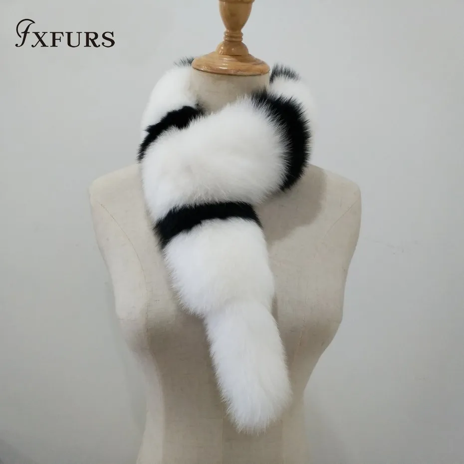 FXFURS шарф из натурального лисьего меха натуральный мех лисы меховой воротник кольцо глушитель женский меховой палантин шейный утеплитель 16 цветов - Цвет: white black