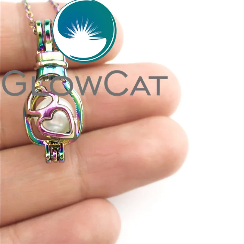 GLOWCAT CC539 Радужный цвет бутылочка желаний сердце бусины клетка кулон эфирное масло