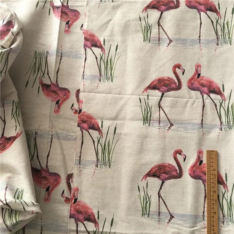 HMS 50x150cm Cotton Linen Fabric DIY Craft Material For Home Deco Print Flamingo Lover Pairs | Дом и сад