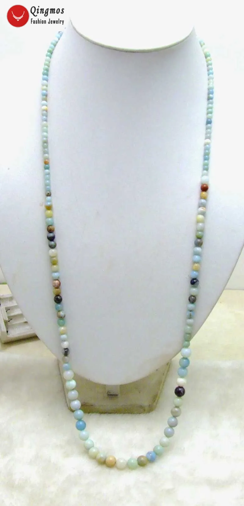

Qingmos Natural Amazonite Long Necklace for Women with Multicolor 4-8mm Round Amazonite Sweater Necklace Jewelry 33" nec5796