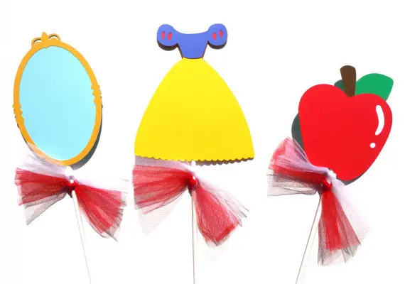 

Snow White Princess Cupcake Toppers with ribbons wedding girls birthday bridal baby shower Party food picks