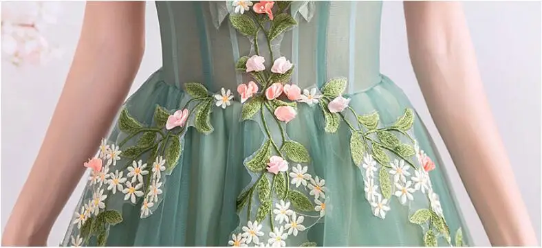 2019 свежий зеленое вечернее платье официальное из тюли с аппликацией кристаллами