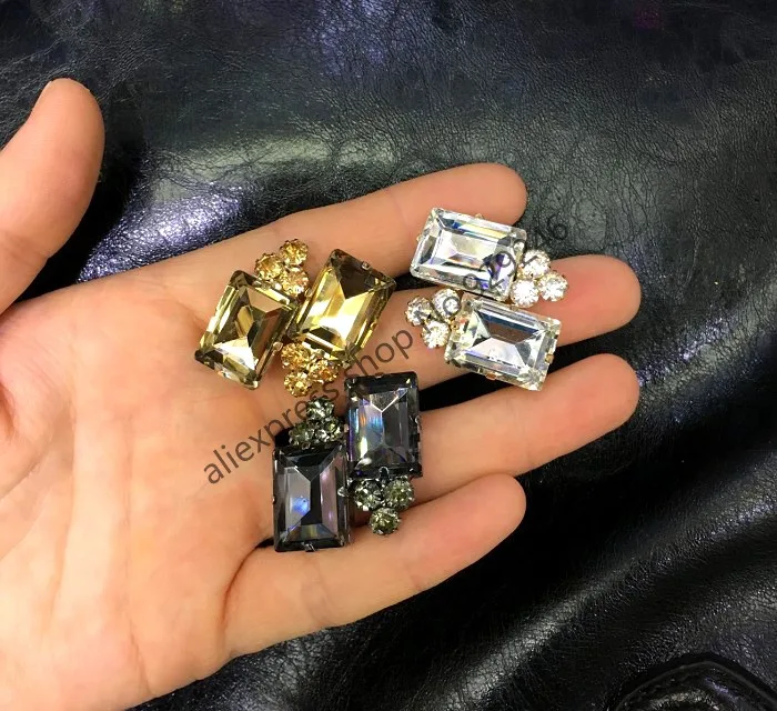 6 шт./лот высококачественные Прямоугольные стеклянные пуговицы с кристаллами и