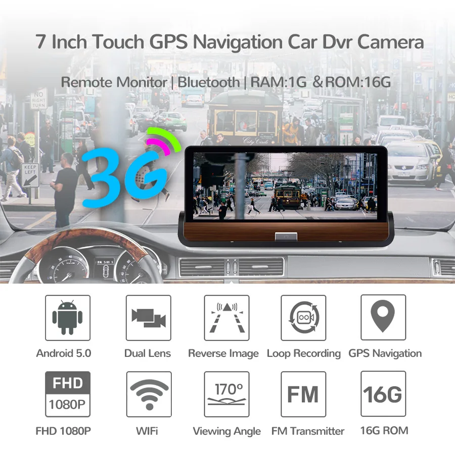 E ACE Dashcam 3G Автомобильный видеорегистратор GPS Навигация 16G авто камера Android 7 0
