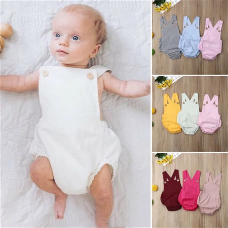 Baby Boy Girl Cotton Romper Hot Infant Baby Boy Girls Sleeveless Backless Romper Soft Plain Jumpsuit Cotton Clothes Outfits 0-3Y images - 6