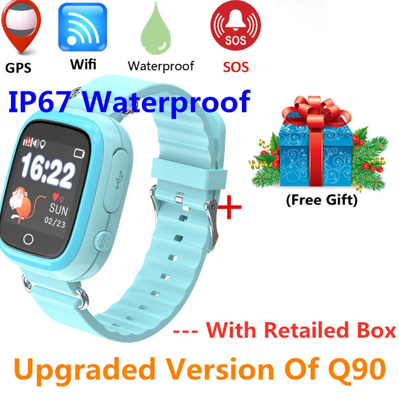 Waterproof blue Q90 gps Детские Смарт-часы Детские Анти-потери часы с Wifi сенсорный экран SOS Вызов расположение устройства трекер для детей безопасный монитор - Цвет: Waterproof blue
