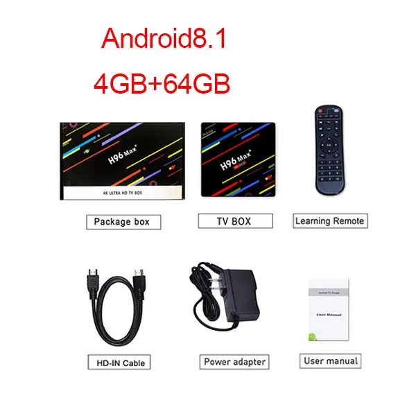 64GB TV BOX H96 MAX plus Android 8,1 ТВ-бокс на Rockchip RK3328 4 Гб ОЗУ 32 Гб 64 Гб apoyo H.265 UHD wifi BT 4 K H.265 телеприставка медиаплеер - Цвет: 64GB TV BOX