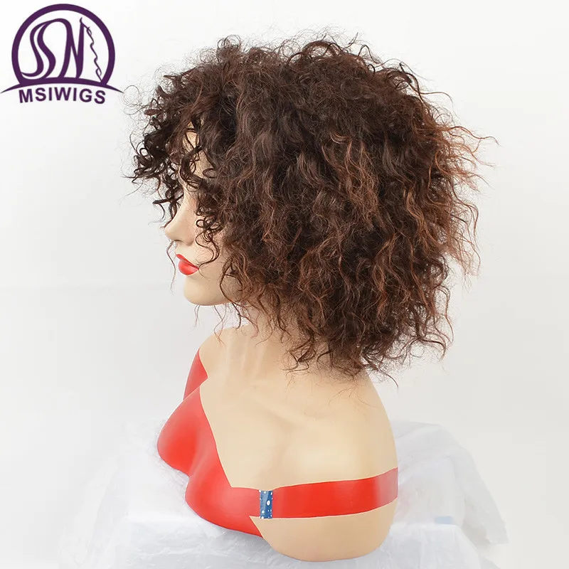 MSI wigs афро парики среднего размера для женщин Омбре коричневый цвет волос Синтетический парик с изюминкой
