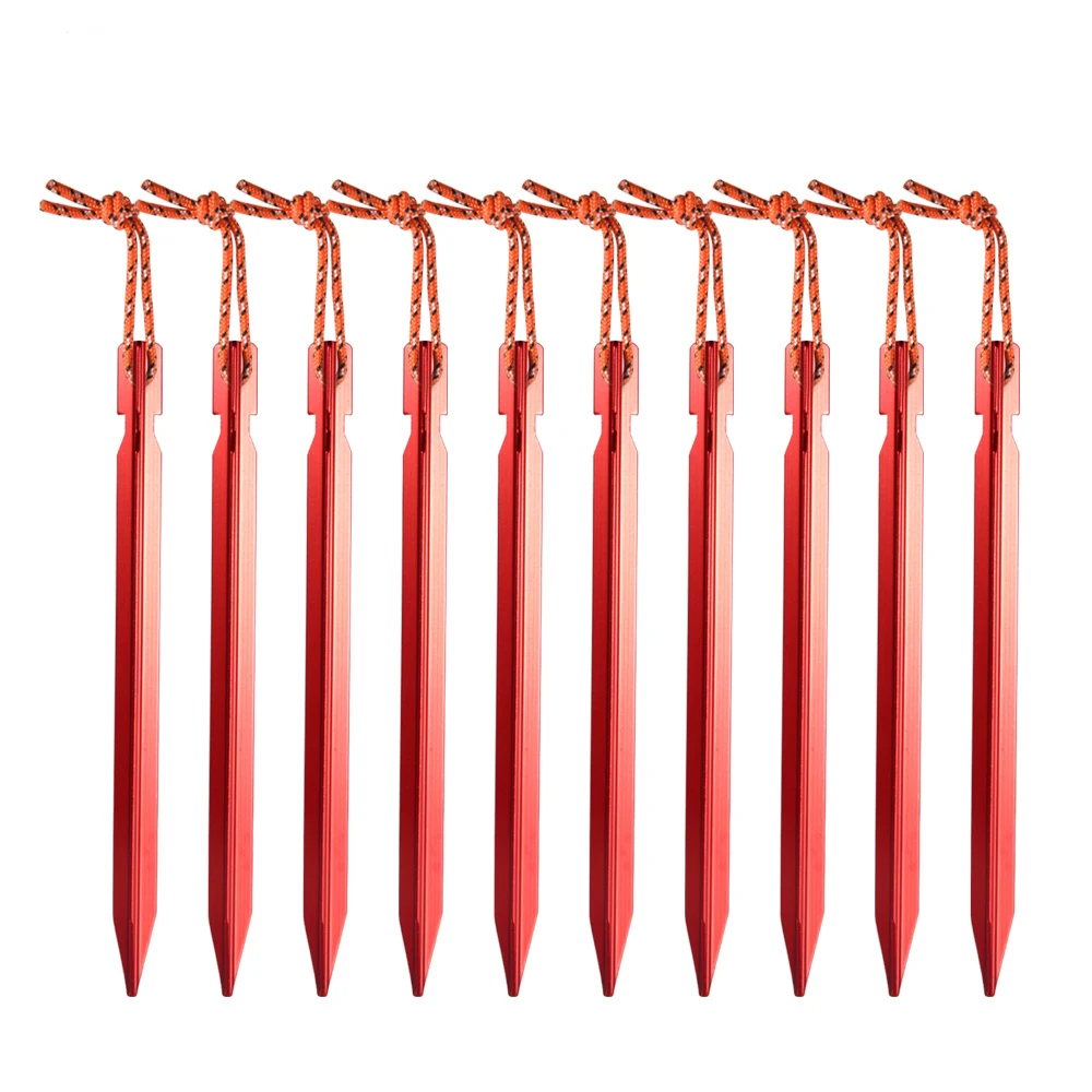 10Pcs/lot 18cm Aluminum Alloy Yard Canopy Tent Pegs Garden Stakes Ground Nail Heavy Duty With Reflective Cord Hammock Camping