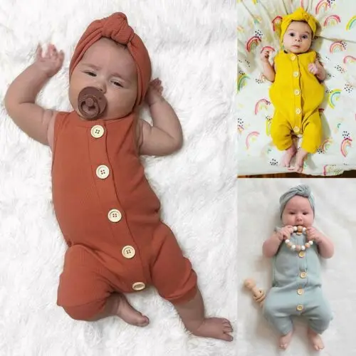 

Newborn Infant Baby Girl Boy Romper Outfit Cotton Jumpsuit Playsuit Clothes Headband 2Pcs Children Kids Sunsuit Overalls Rompers