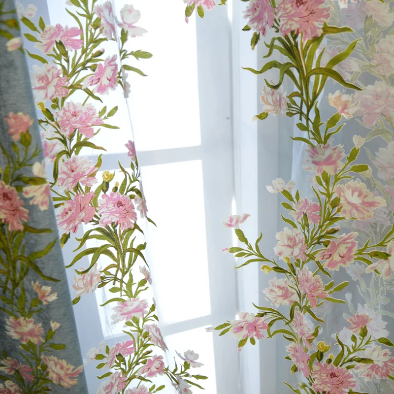 Новинка небесно-голубая корзина розовые цветы занавеска для комнаты с