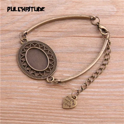 antique bronze Pulchrode 1 шт. два цвета цинковый сплав Пустые Настройки браслета 13*18 мм Овальные Полые кабошон браслет ободок лотки Diy Ювелирная база - Окраска металла: antique bronze