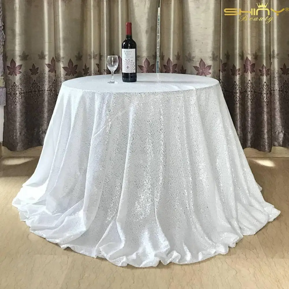 White ShinyBeauty 108in круглый изменен белый блесток скатерть Shimmer круглый стол Лен для Свадебная вечеринка Shipping-927k - Цвет: White