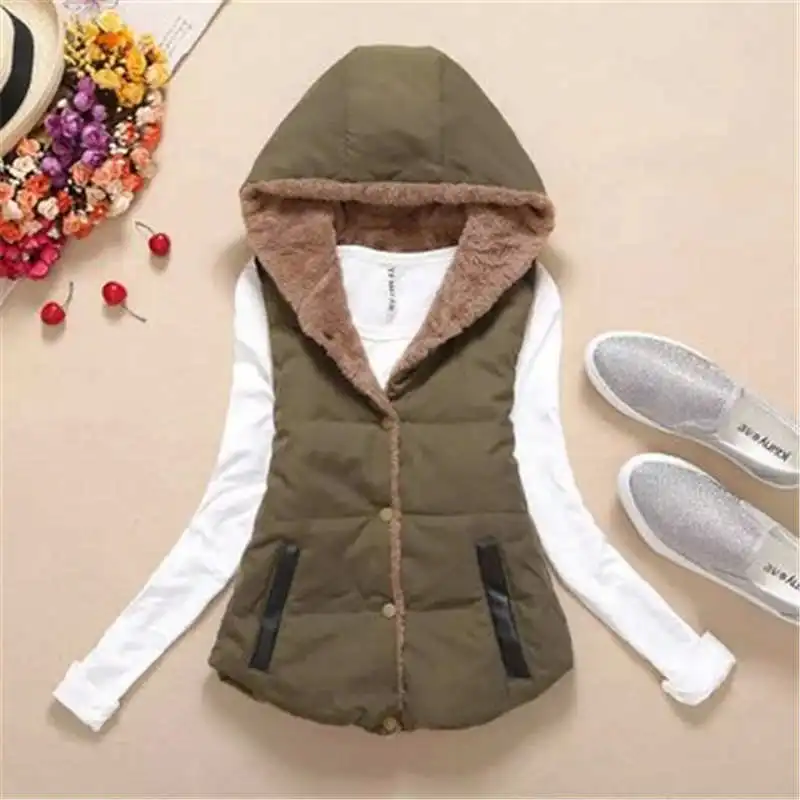 

Women's Coral Fleece Hooded Collar Down Vest High Quality Brand New Female Winter Warm Jacket&Outerwear Thicken SS232