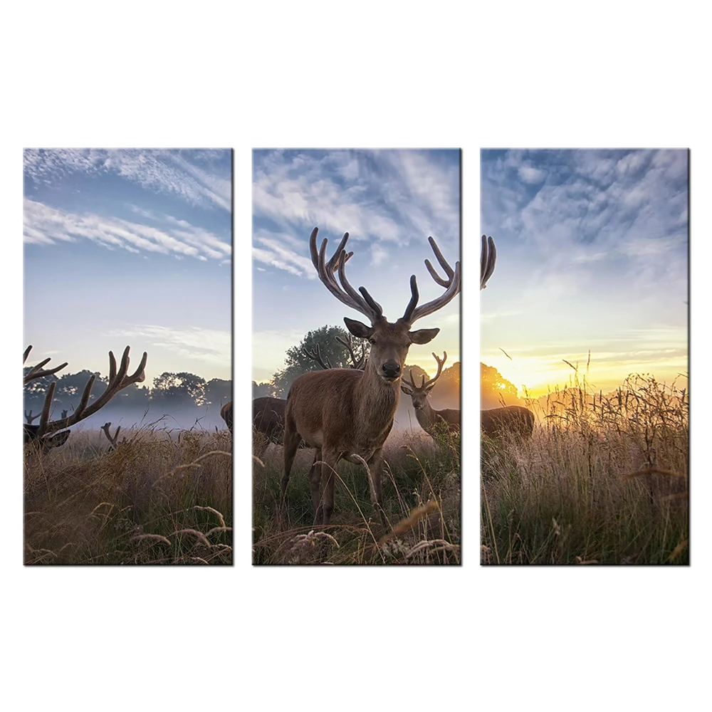 Холст печать дикое животное олень настенная живопись HD Печать лося Картина 3 шт