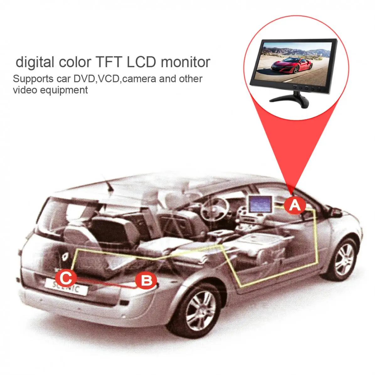 10 1 дюймовый HD IPS TFT LCD Автомобильный монитор Мини ТВ компьютер 2 канальный
