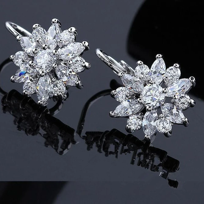 Роскошные серьги в виде цветов цвет под розовое золото и серебро женская