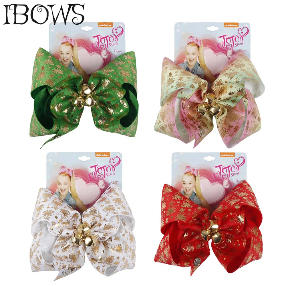 7 ''santa Jingle Bell банты на голову печатные золотистые колокольчики рождественские большие заколки для волос для девочек аксессуары для волос для счастливого нового года