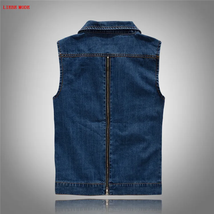 Мужской джинсовый жилет в стиле панк приталенный на молнии сзади Мужская