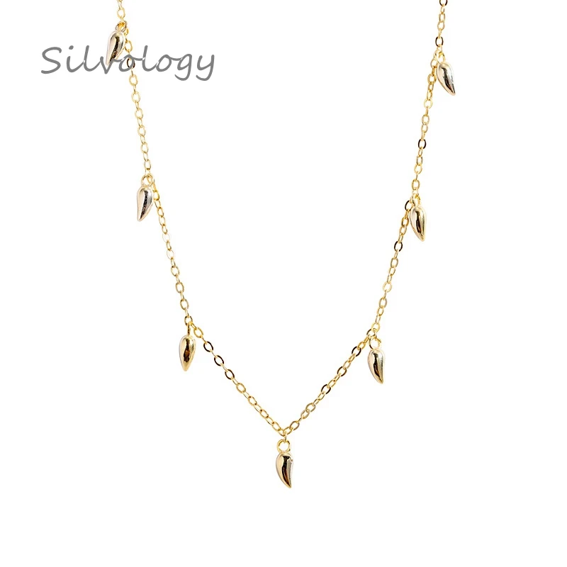 Silvology, 925 пробы, серебряная фасоль, капля воды, ожерелье, золото, креативный супер текстура, женское элегантное ожерелье, 925 серебряное ювелирное изделие