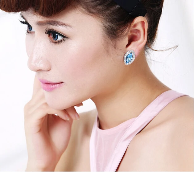 Мода Кристалл Канал Овальный Пирсинг Серьги Сделаны с Австрия Elements женщин