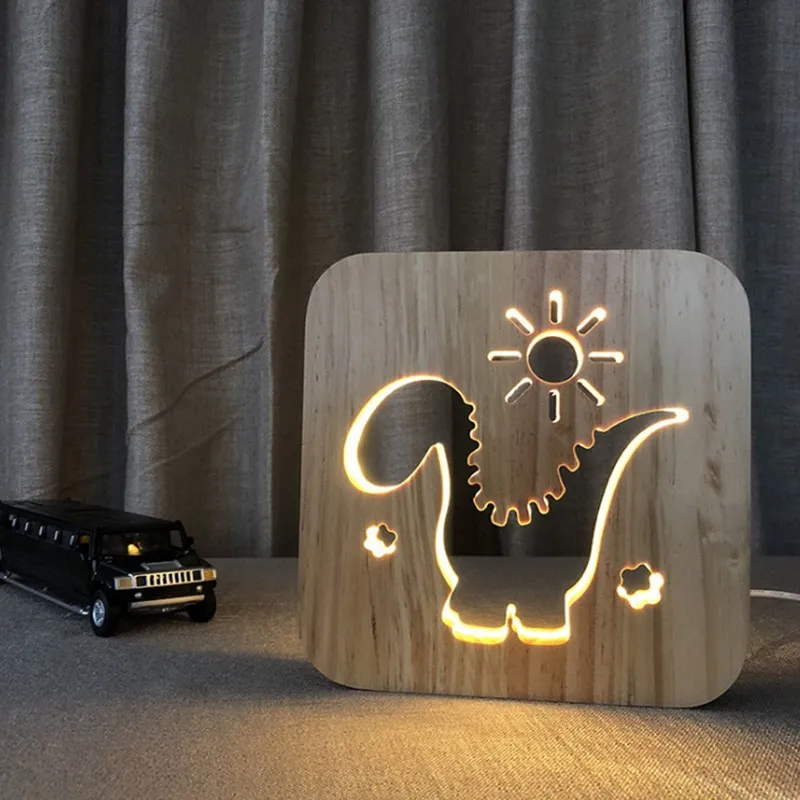 Dinosaur lamp Креативный Художественный Деревянный светильник, кофейная лампа для гостиной, спальни, книжный шкаф, внутренний ресторанный светильник, декоративный светодиодный светильник - Испускаемый цвет: Dinosaur lamp