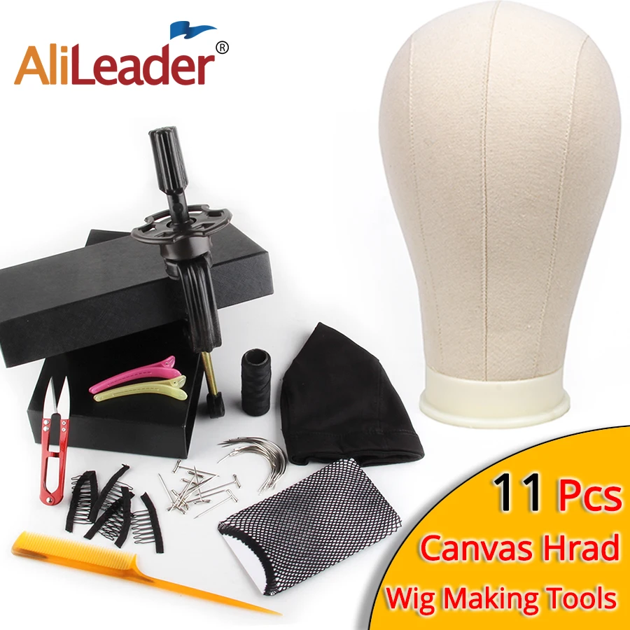 Alileader Best 11 шт. парик решений инструменты комплект набор подушечка из ткани Стенд держатель кепки гребень иглы Tpins нитки манекен головы